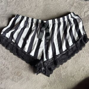 Striped Black and White Lace Trim Shorts